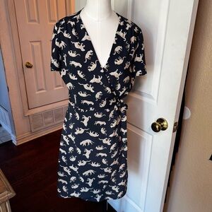 J. Crew black and white animal print wrap dress novelty print size 4 preppy